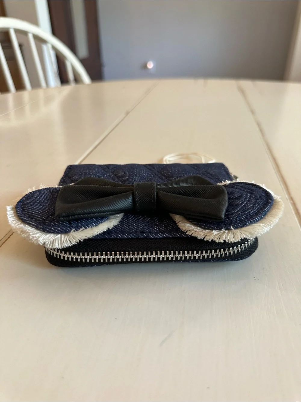 Loungefly Denim Quilted Minnie Wallet with Black Bow